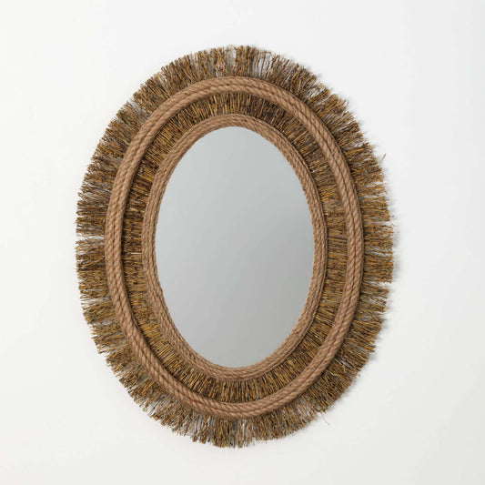 Large Oval Round Rattan Decorative Wall Mirror