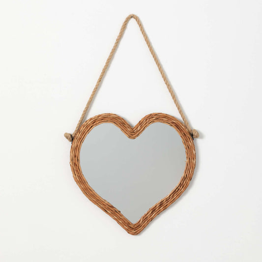 Rattan Woven Decorative Heart Shaped Wall Mirror