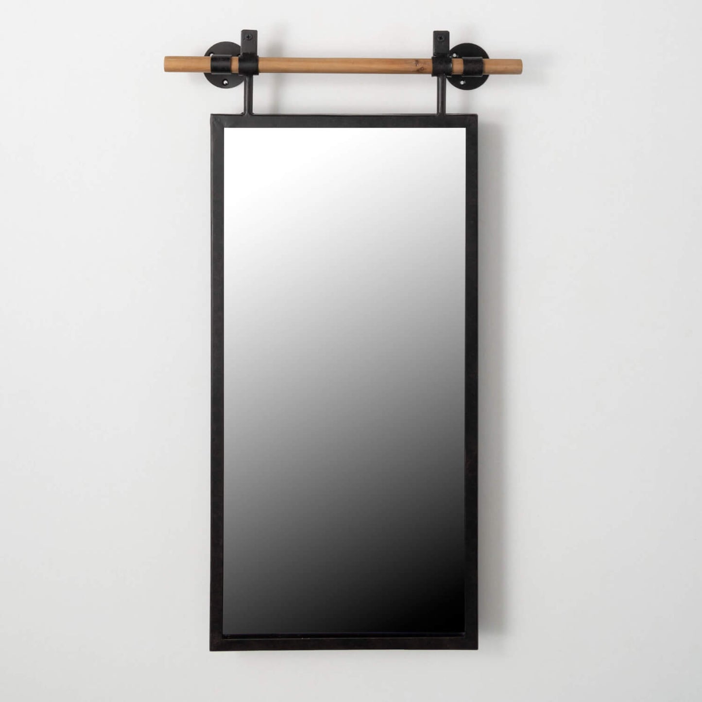 Decorative Hanging Rectangular Wall Mirror On Wooden Rod