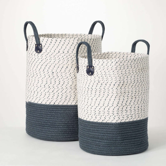 Large Modern Weaved Basket With Handle Set Of 2