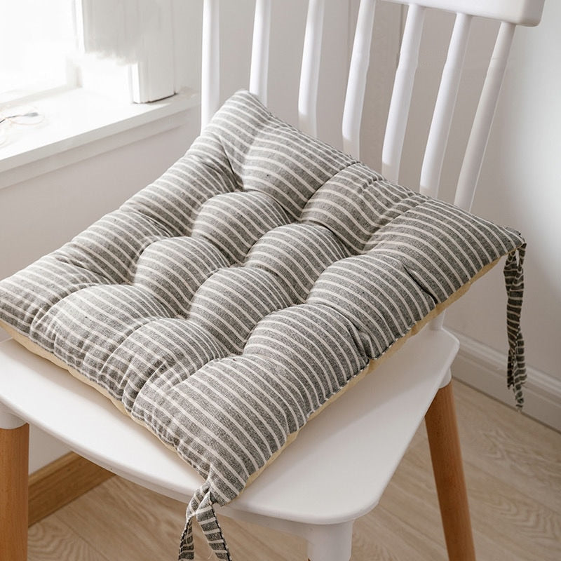 Linen Striped Dining Chair Cushion with Ties