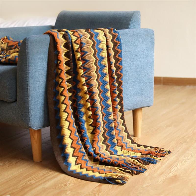 Decorative Boho Style Knitted Throw Soft Couch Blanket