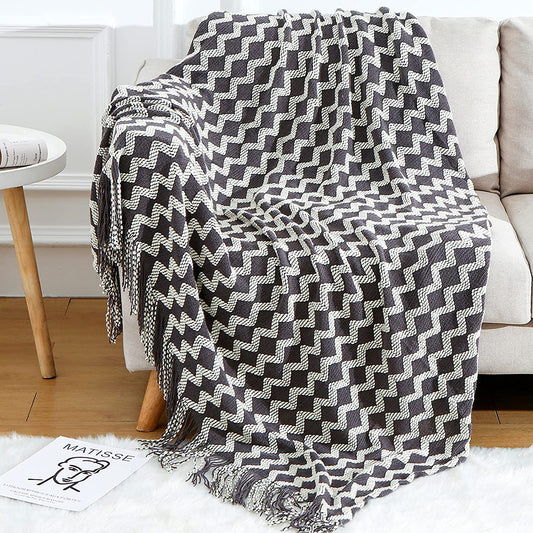 Wavy Pattern Knitted Throw Blanket for Couch Decoration