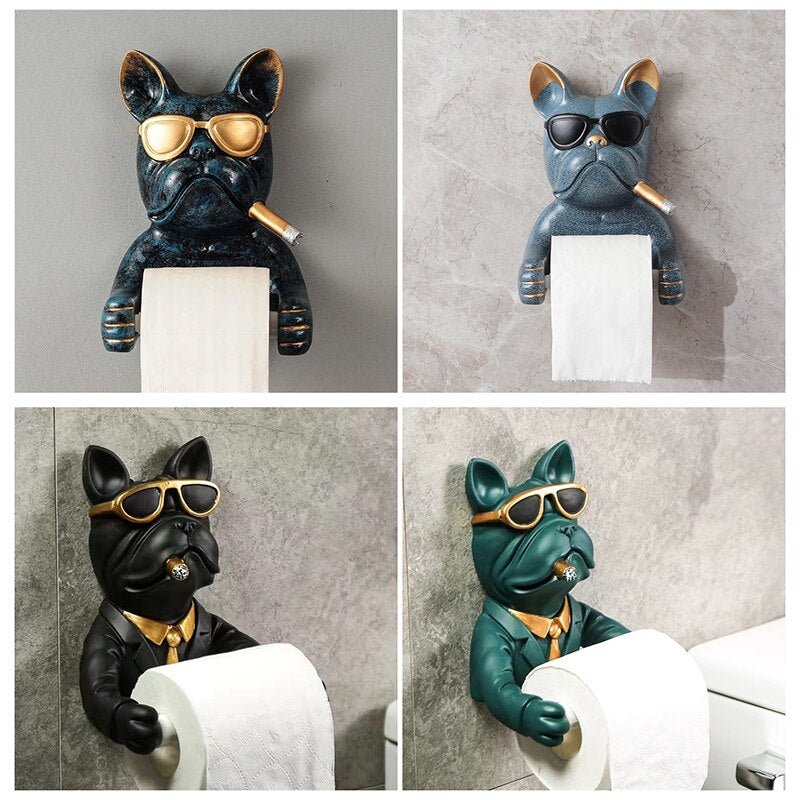 Bulldog Resin Tray Decorative Toilet Paper Holder