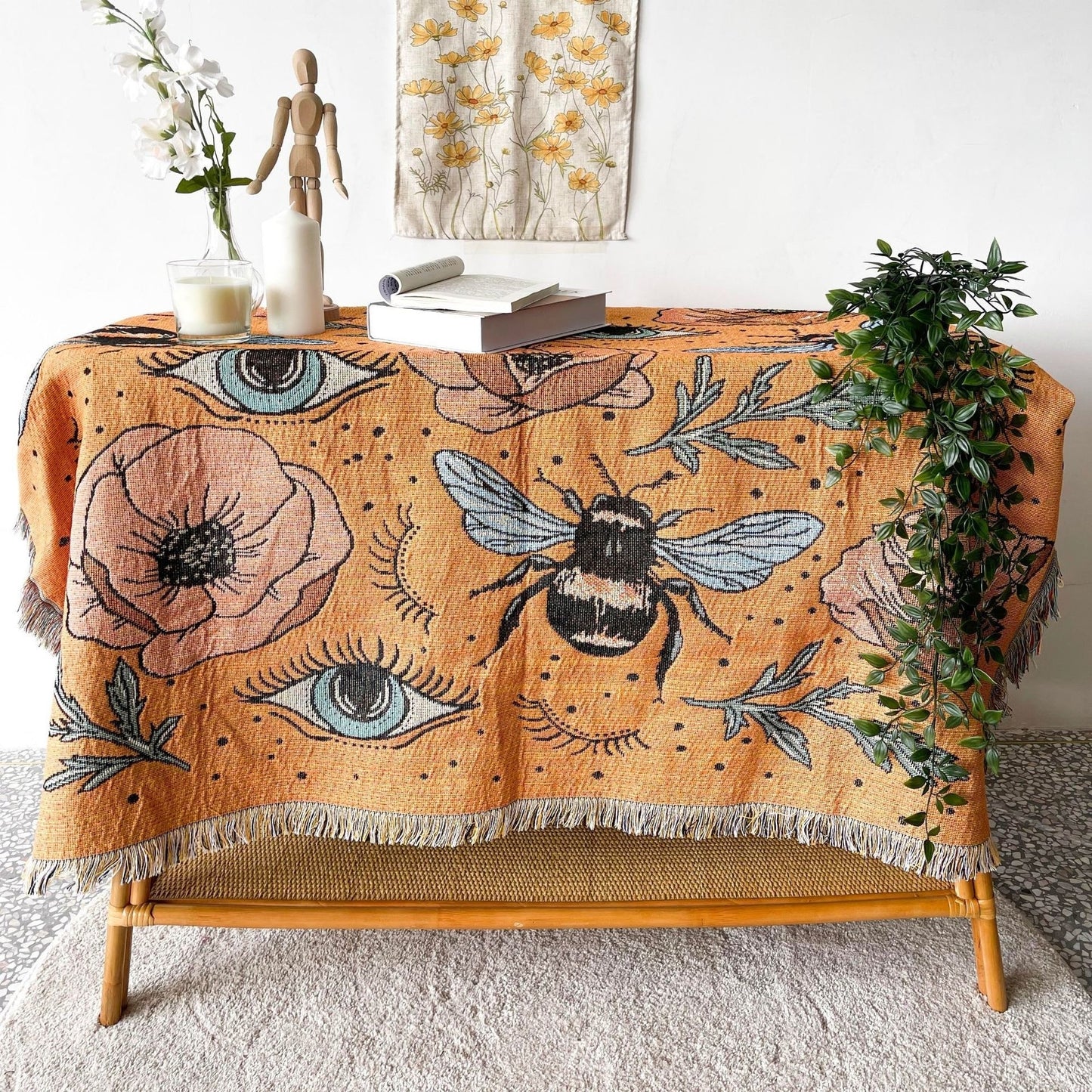 Bee and Eye Pattern Cotton Breathable Throw Blanket