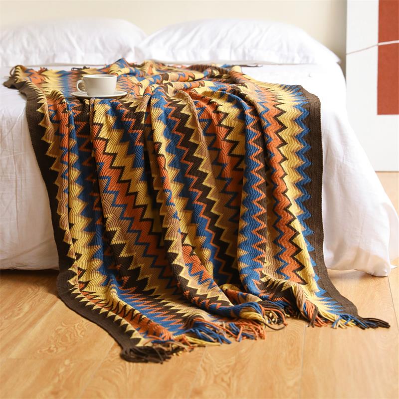 Decorative Boho Style Knitted Throw Soft Couch Blanket