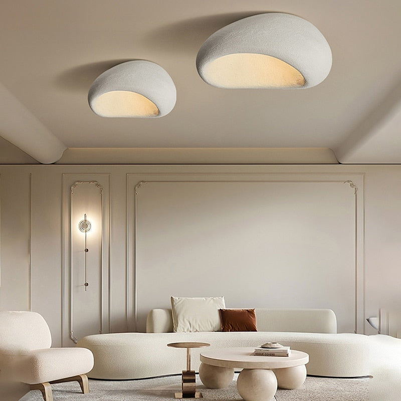 Japanese Wabi-Sabi Stone Style Flush Mount Ceiling Light