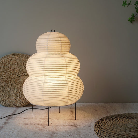 Japanese Wabi Sabi Rice Paper Table Lamp with Metal Base