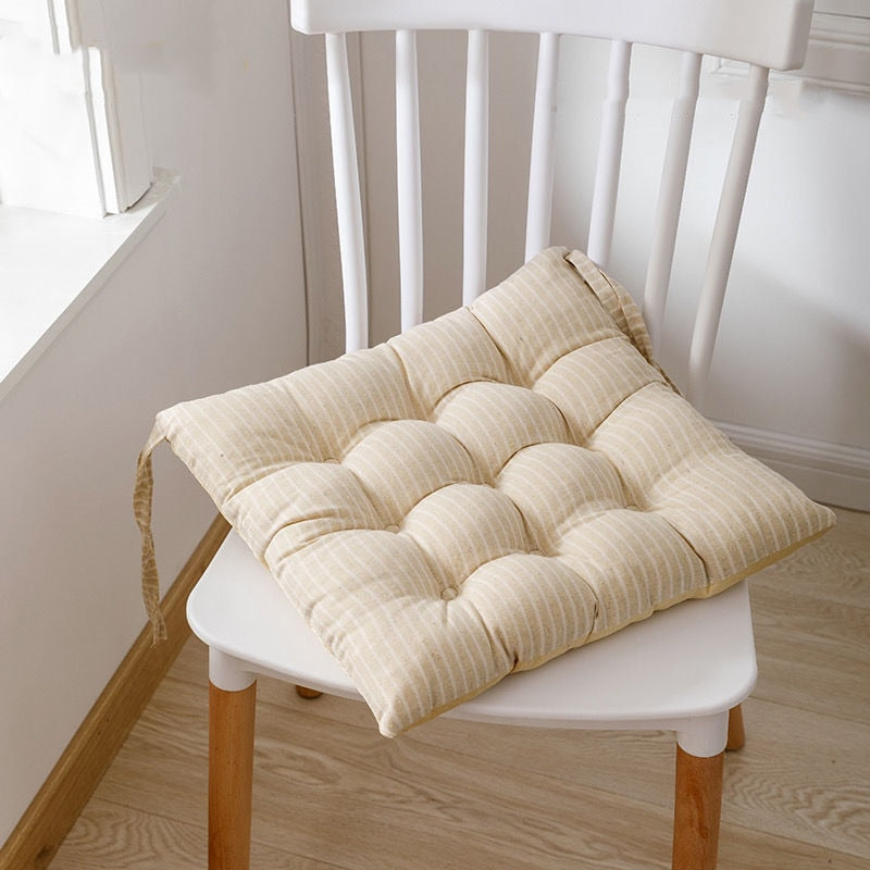 Linen Striped Dining Chair Cushion with Ties