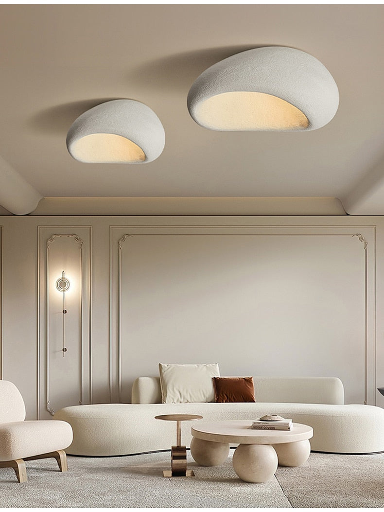 Japanese Wabi-Sabi Stone Style Flush Mount Ceiling Light