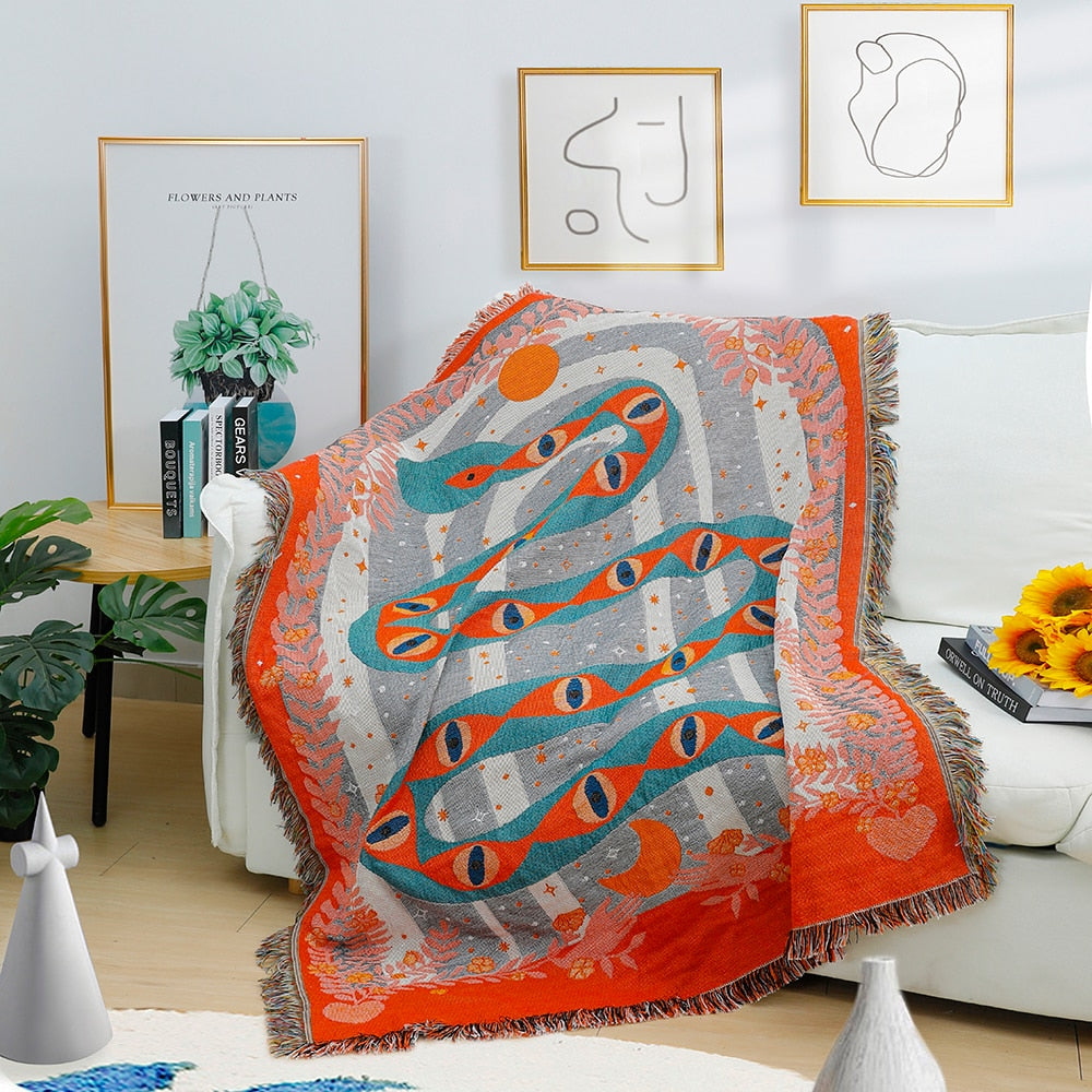 Snake Pattern Cotton Throw Blanket For Couch