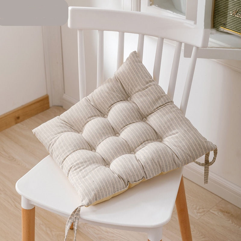 Linen Striped Dining Chair Cushion with Ties