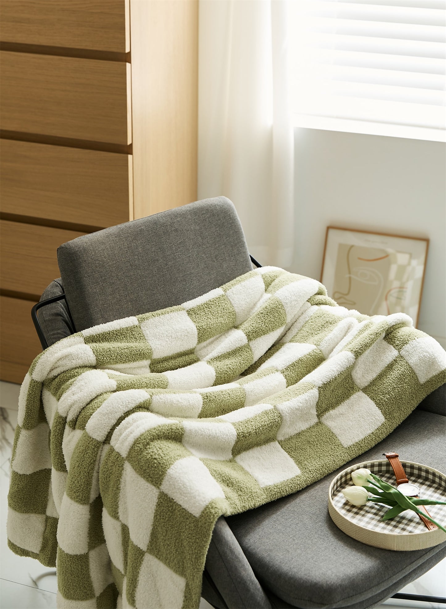 Checkerboard Microfiber Throw Blanket Decorative Couch