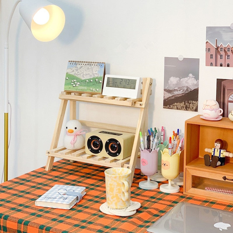 Double Layer Wooden Shelf Small Table Organizer