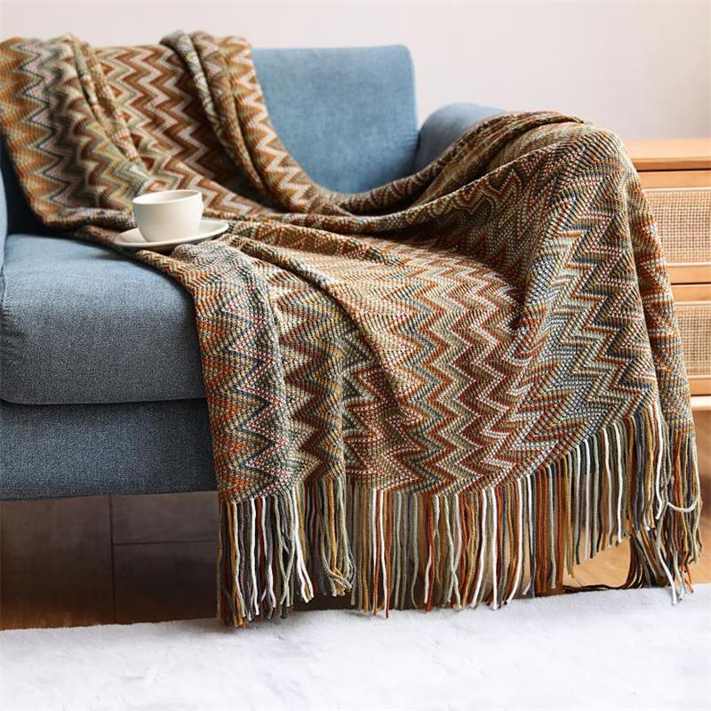 Decorative Boho Style Knitted Throw Soft Couch Blanket