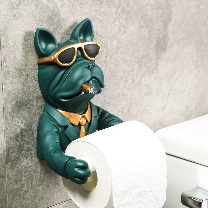 Bulldog Resin Tray Decorative Toilet Paper Holder