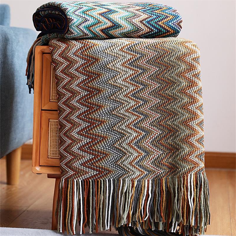 Decorative Boho Style Knitted Throw Soft Couch Blanket