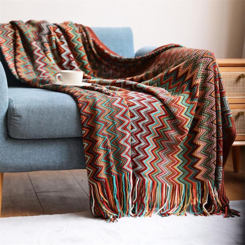 Decorative Boho Style Knitted Throw Soft Couch Blanket