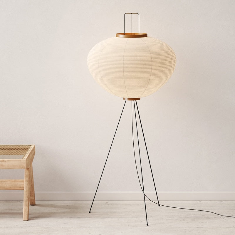 Japanese Wabi-sabi Rice Paper Tripod Floor Lamp