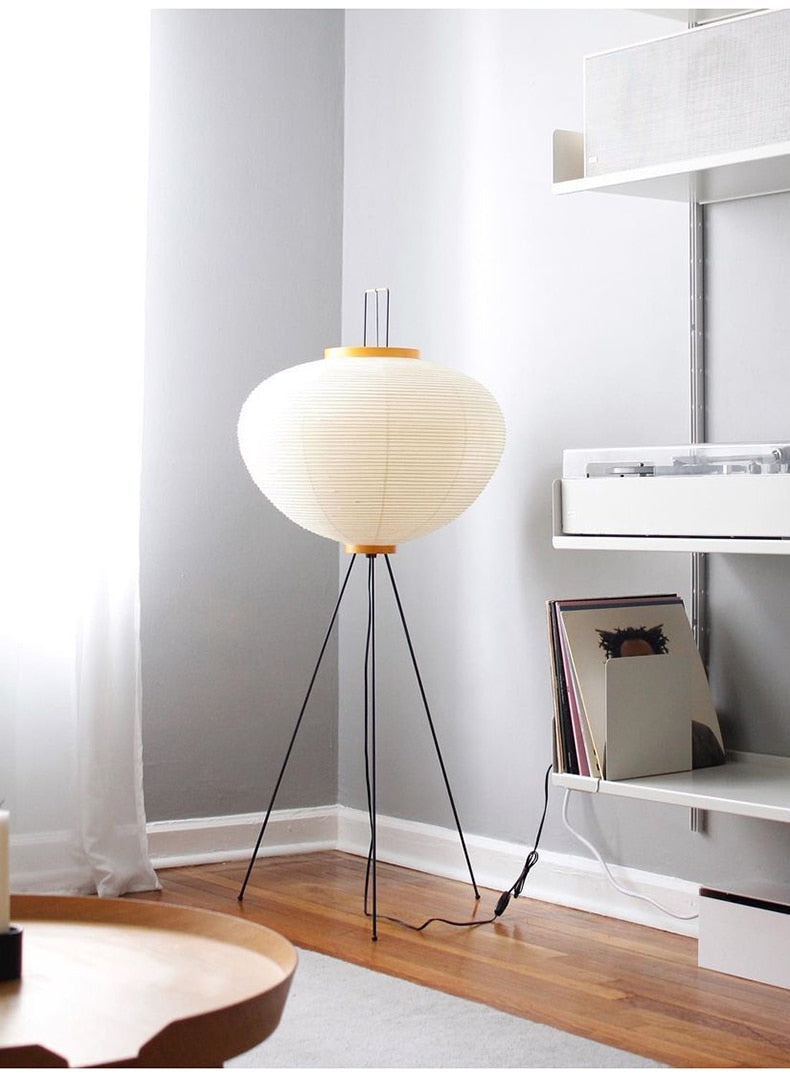 Japanese Wabi-sabi Rice Paper Tripod Floor Lamp