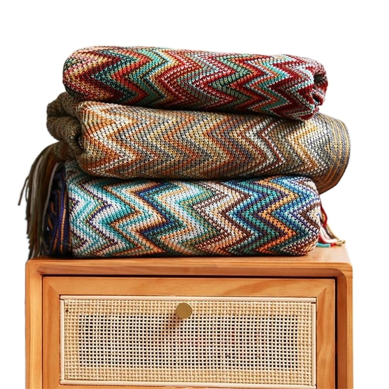 Decorative Boho Style Knitted Throw Soft Couch Blanket