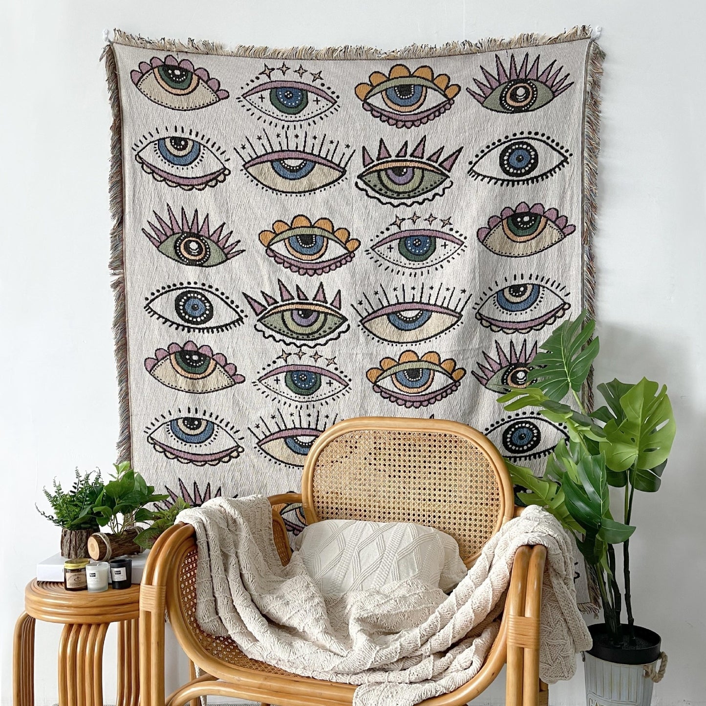Bee and Eye Pattern Cotton Breathable Throw Blanket