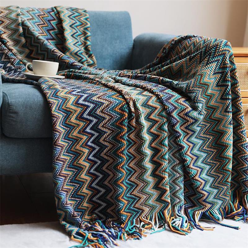 Decorative Boho Style Knitted Throw Soft Couch Blanket