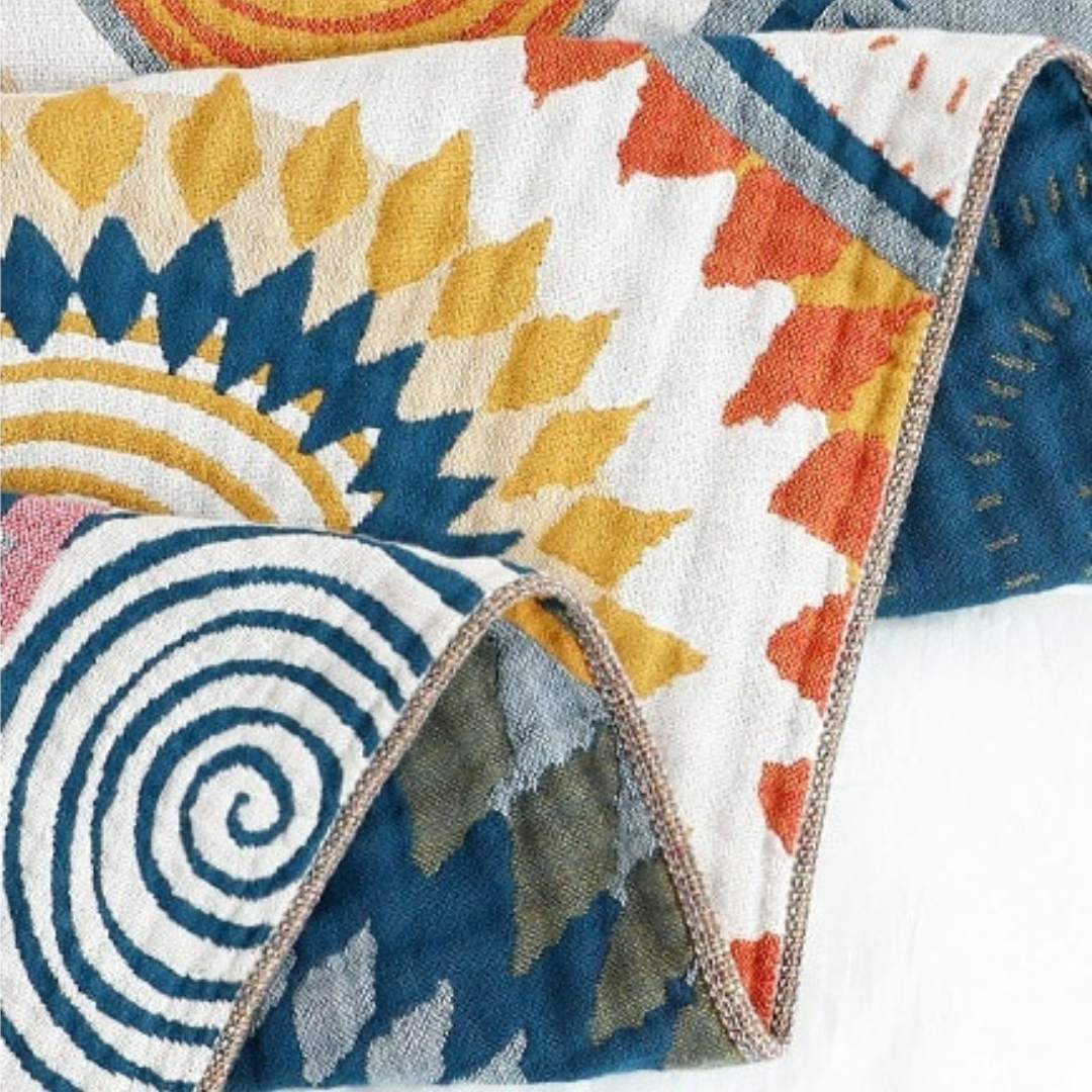 Boho Pattern Reversible Cotton Blanket - Full / Queen