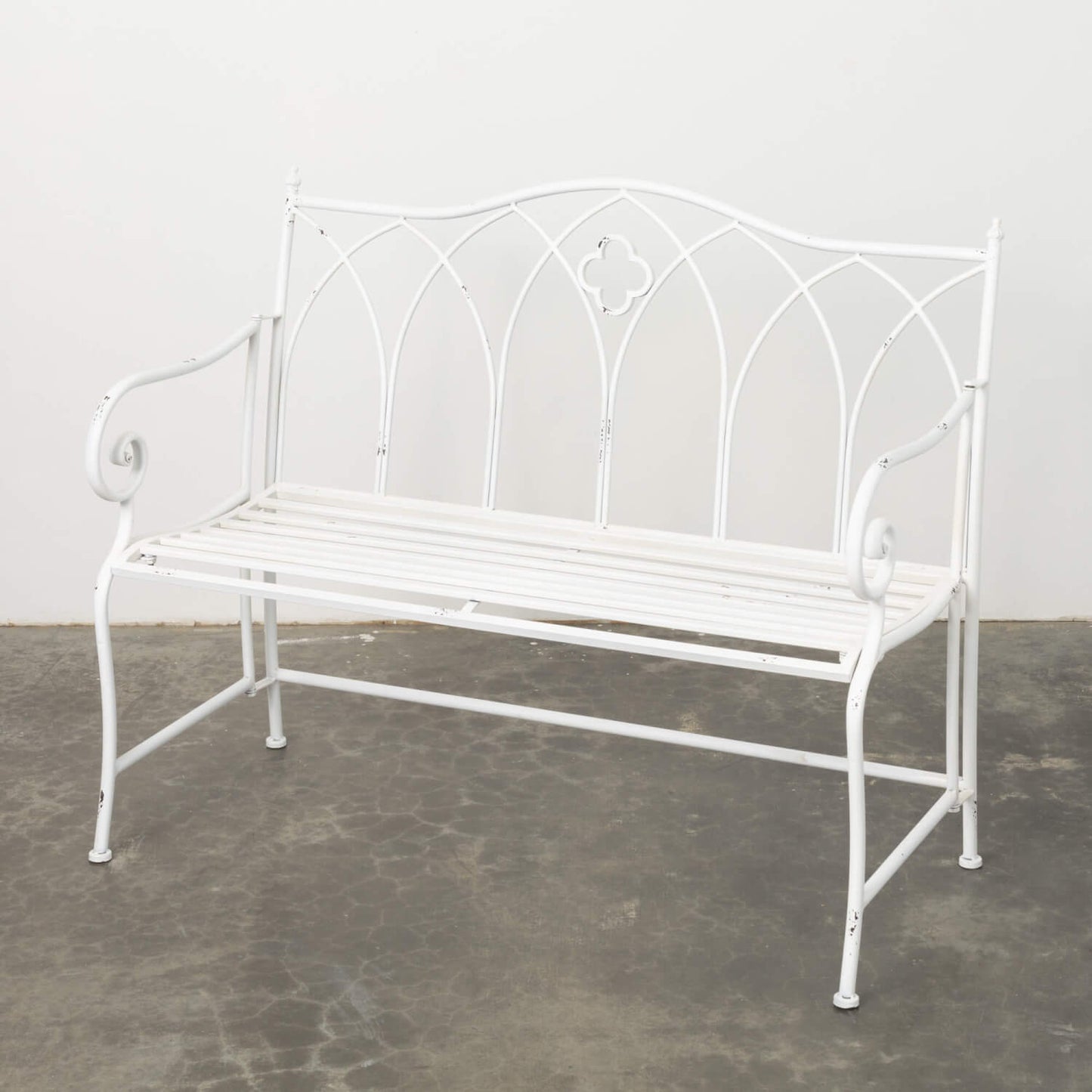 Decorative Crisp White Metal Garden Bench