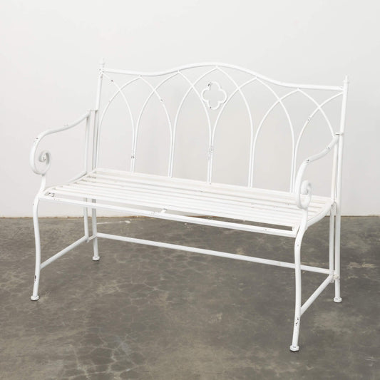 Decorative Crisp White Metal Garden Bench