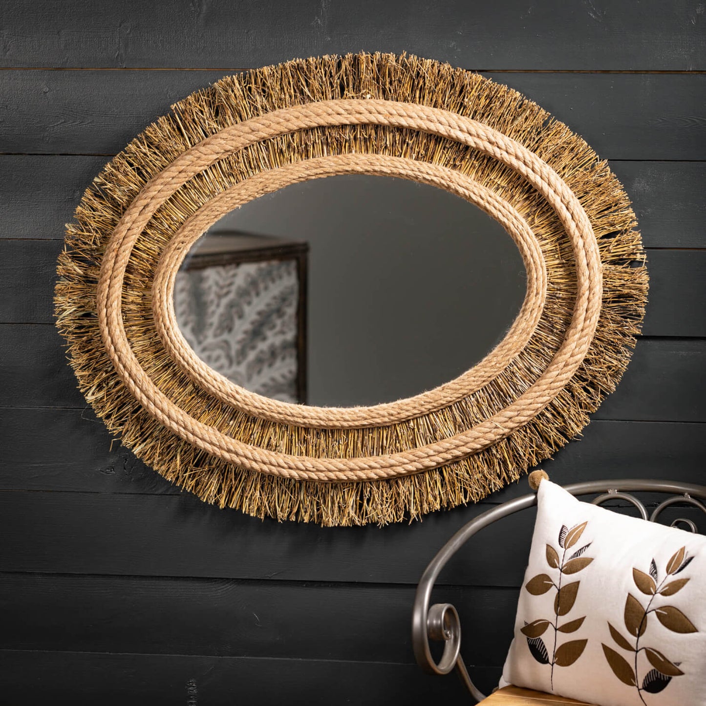 Large Oval Round Rattan Decorative Wall Mirror