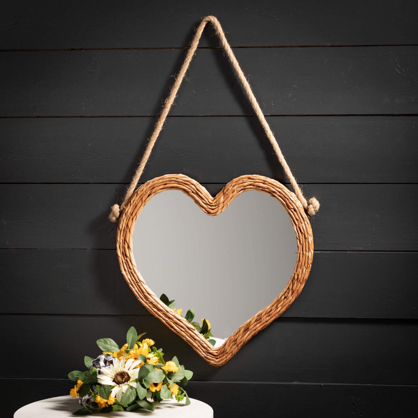 Rattan Woven Decorative Heart Shaped Wall Mirror