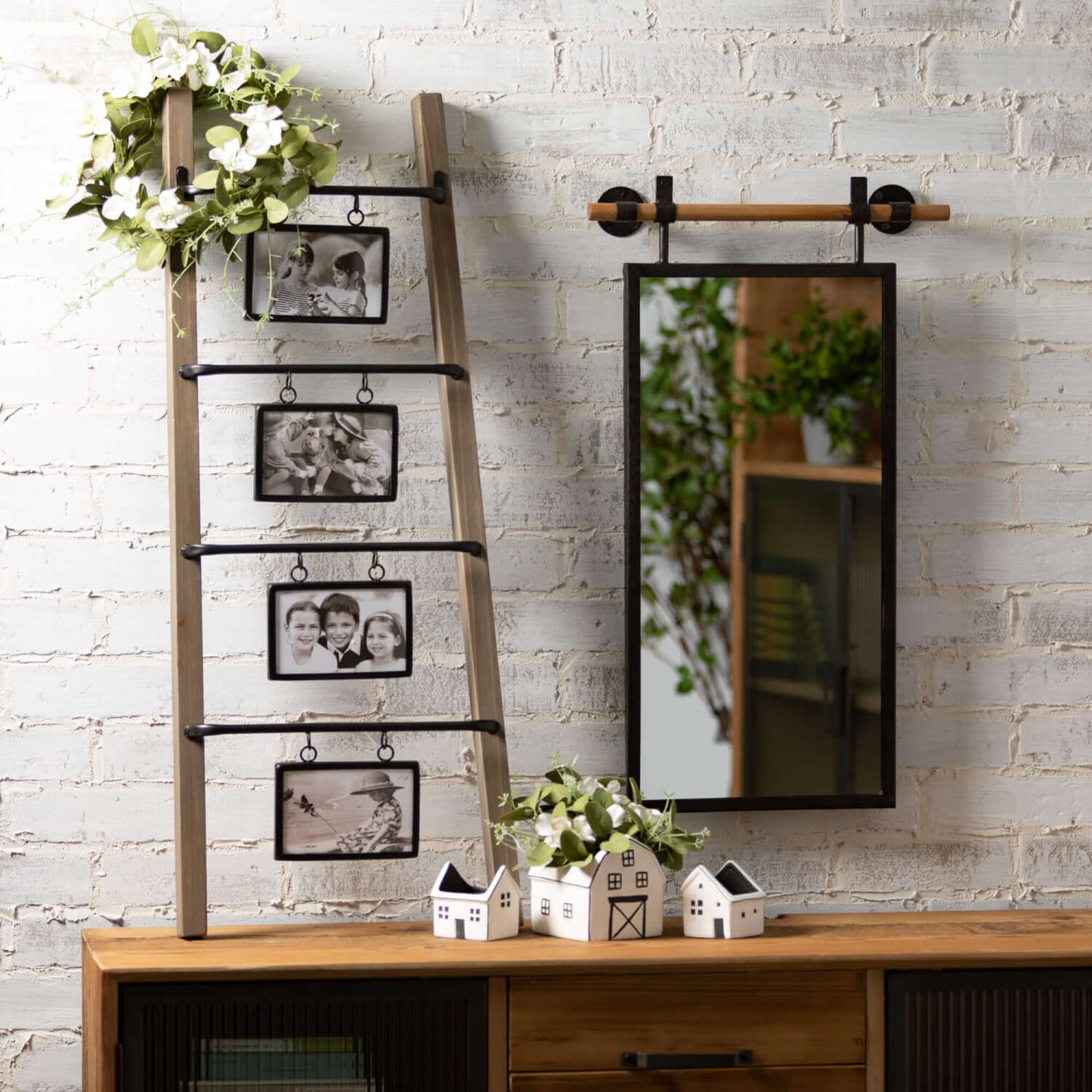 Decorative Hanging Rectangular Wall Mirror On Wooden Rod