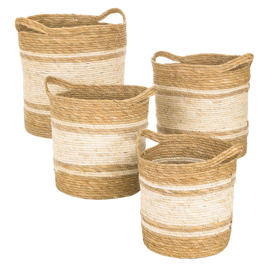 Woven Handled Tote Round Baskets With Handle Set of 4