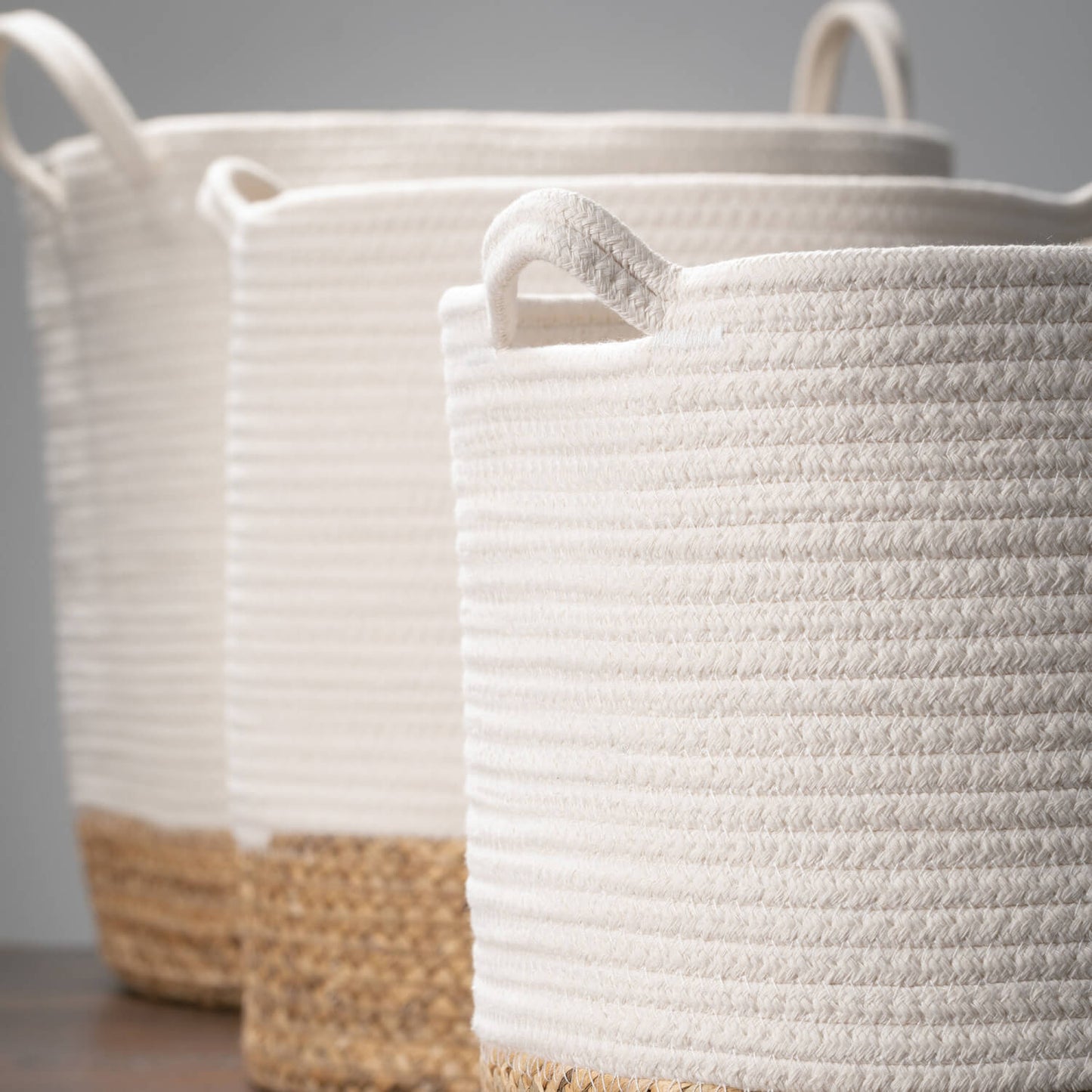 Large Round Woven Tote Basket Set of 3 With Handle