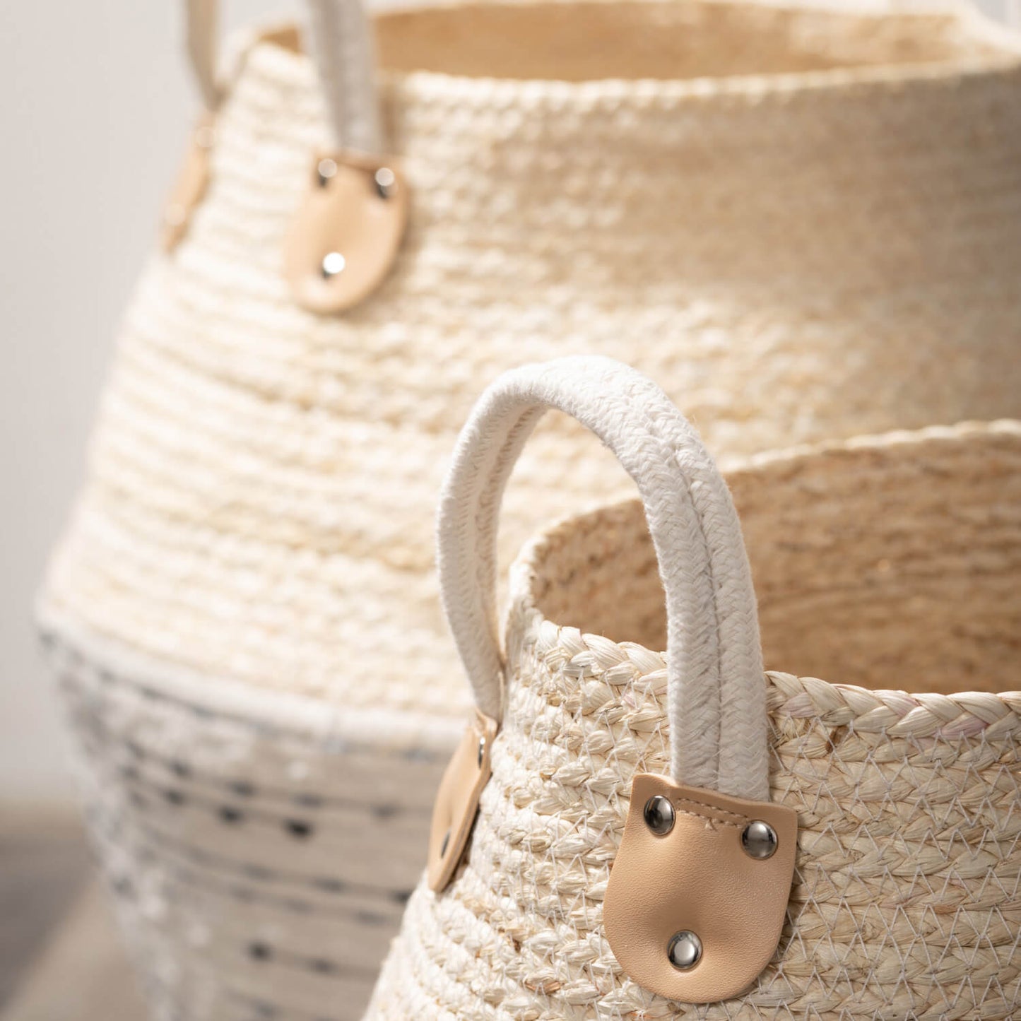 White and Gray Jug Woven Basket Set of 2 With Handle