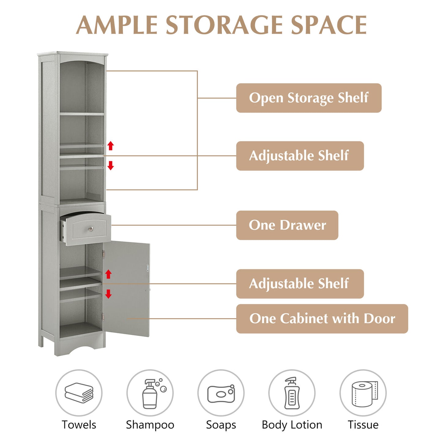 Freestanding Tall Bathroom Storage Cabinet with Shelf and Drawer-navacava.com