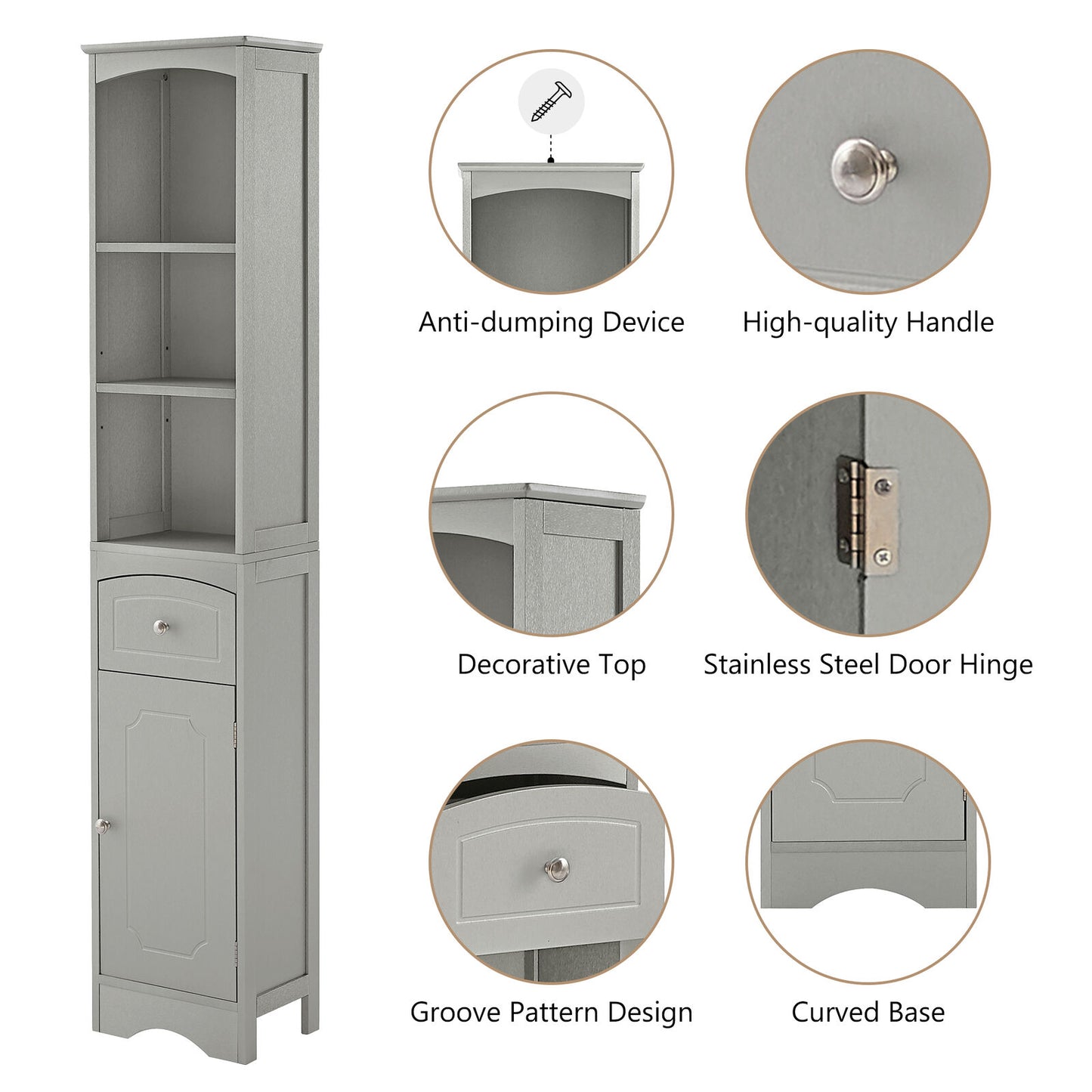 Freestanding Tall Bathroom Storage Cabinet with Shelf and Drawer-navacava.com